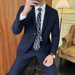 Suit (Blazer+ Pants) Fashion Men Solid Color Business Wedding Work Casual Slim Professional Dress Groom Best Man Gentleman Suit