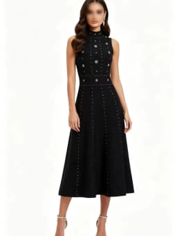 Elegant Slim Long Sleeveless Beaded Black Dress for Women Sexy Vintage Fashion Party Dress Hot Sale Female Vestidos De Festa