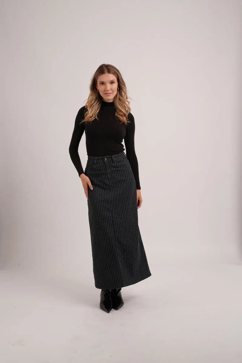 AS AW26 Black pinstripe denim skirt with stretch fashion woman clothes lady wear