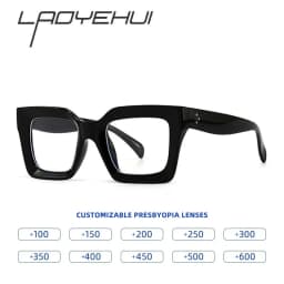 Vintage Oversized Square Anti Blue Light Reading Glasses Women Men Finished Presbyopia Eyeglasses Customized Prescription Glass