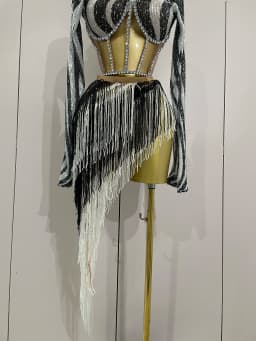 2025 New Shiny Diamond Sequin Tassels Sexy Mesh Long Sleeved Two Piece Set Women Evening Birthday Party Nightclub Stage Costume