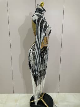 2025 New Shiny Diamond Sequin Tassels Sexy Mesh Long Sleeved Two Piece Set Women Evening Birthday Party Nightclub Stage Costume