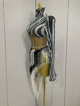 2025 New Shiny Diamond Sequin Tassels Sexy Mesh Long Sleeved Two Piece Set Women Evening Birthday Party Nightclub Stage Costume