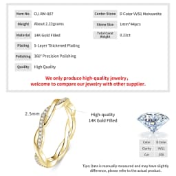 IOGOU 14k Gold Filled Moissanite Full Eternity Rings Fashion Twist Shank Stackable Finger Bands for Womem GRA Cerified Jewelry