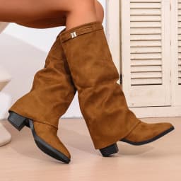 Fashion Slip On High Heeled Knee High Boots Women Autumn Winter High Tube Rider Boots Woman Pointed Toe Thick Heel Long Botas