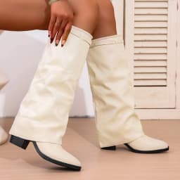 Fashion Slip On High Heeled Knee High Boots Women Autumn Winter High Tube Rider Boots Woman Pointed Toe Thick Heel Long Botas