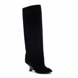 GMQM 2025 New Women’s Slouchy Knee High Boots Open Toe Wedge Heel Wide Calf Pull On For Winter Fall Fashion Casual Dress Tall