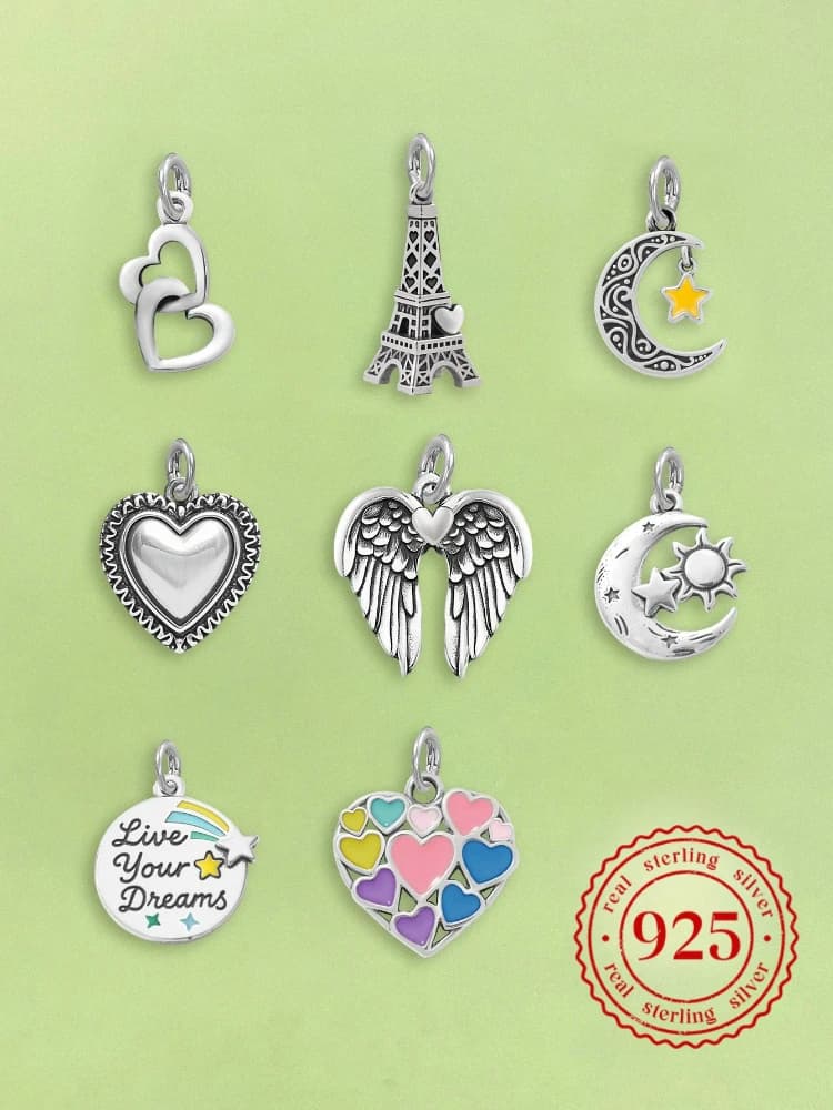 Adjustable 925 Sterling Silver Vintage Pendants Love Heart Tower Charms Beads Fit Original Bracelet Bangles Necklace DIY Jewelry