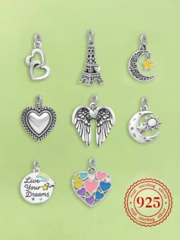 Adjustable 925 Sterling Silver Vintage Pendants Love Heart Tower Charms Beads Fit Original Bracelet Bangles Necklace DIY Jewelry