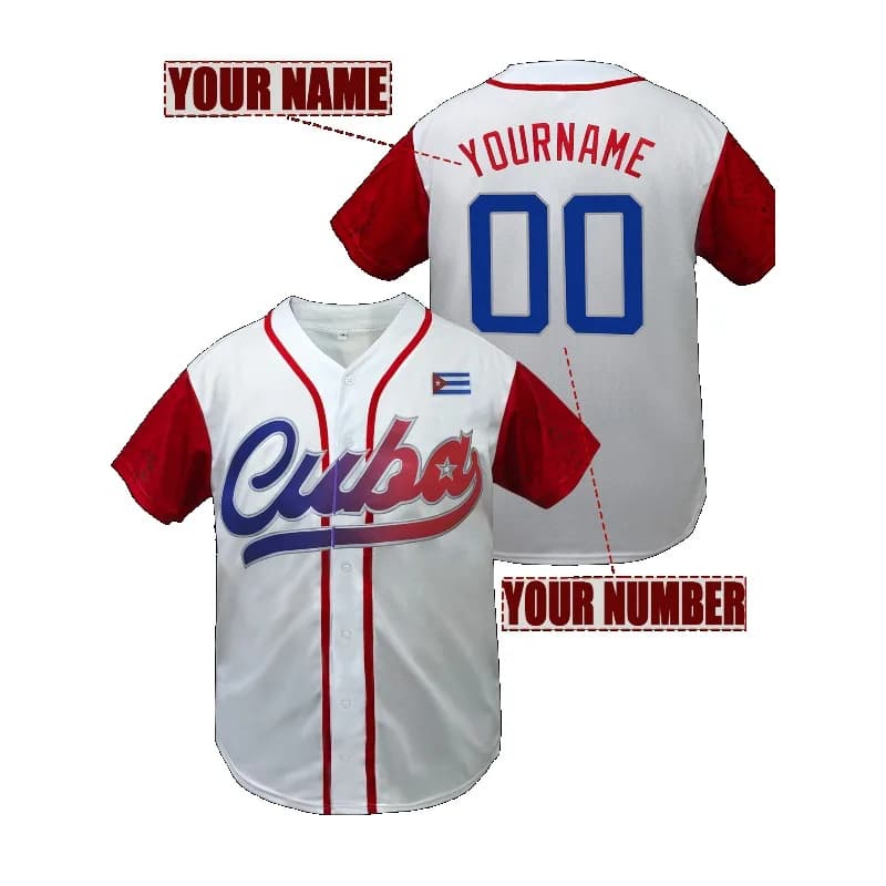 Customized Name And Number Men's Embroidery Baseball Jersey CUBA V-Neck Personalized Short Sleeve DIY High Quality Shirts