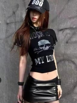 Seeslim Goth Print Women's T-shirt Short Sleeve Gothic Graphic Tee Female Clothing 2000s Clothes Y2k Summer Tops Slim Tshirt