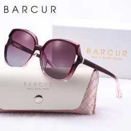BARCUR Fashion Women Sunglasses Gradient Colors PC Elliptical Large Frame UVA/B Polarized Sunglasses White Gift Box Package