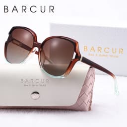 BARCUR Fashion Women Sunglasses Gradient Colors PC Elliptical Large Frame UVA/B Polarized Sunglasses White Gift Box Package