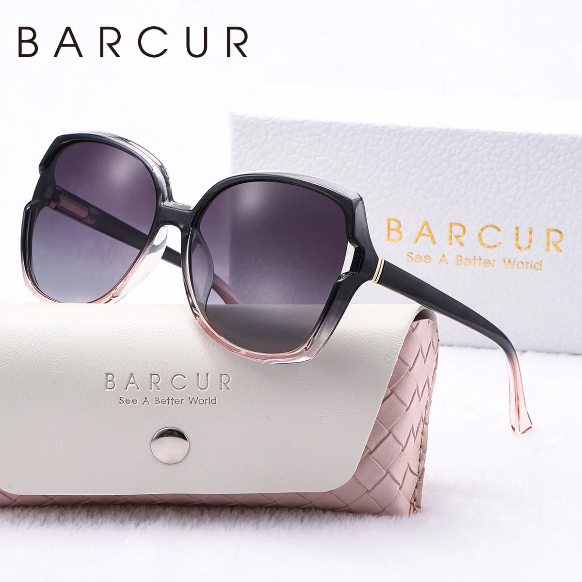 BARCUR Fashion Women Sunglasses Gradient Colors PC Elliptical Large Frame UVA/B Polarized Sunglasses White Gift Box Package