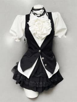 Spring Sweet Retro Elegant Woman 3 Piece Sets Preppy Style Black Vest + Bow Chic Blouse +High Waist Skirt Female Y2k Korea Style