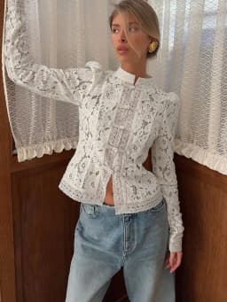 Tossy Summer Lace Printed Shirts Tops Female Hollow Out Fashion Commute Vintage See-Through Blouse Women's Lace Shrug Shirts New