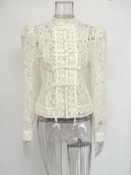 Tossy Summer Lace Printed Shirts Tops Female Hollow Out Fashion Commute Vintage See-Through Blouse Women's Lace Shrug Shirts New