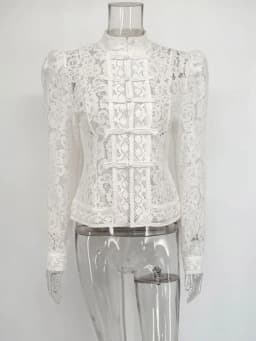 Tossy Summer Lace Printed Shirts Tops Female Hollow Out Fashion Commute Vintage See-Through Blouse Women's Lace Shrug Shirts New