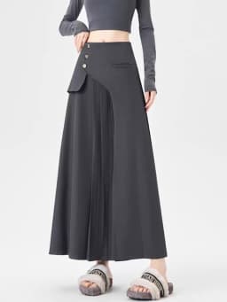 Grey Suiting Midi Skirts for Women High-Waisted A-Line Flare Skirt Perfect Hip-Camouflage Office Skirt for Autumn