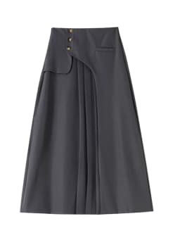 Grey Suiting Midi Skirts for Women High-Waisted A-Line Flare Skirt Perfect Hip-Camouflage Office Skirt for Autumn