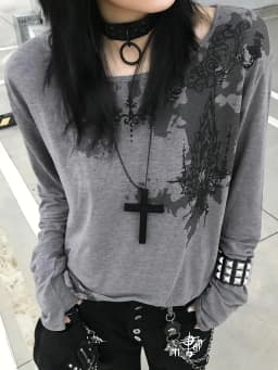 Genayooa Gothic Print T-shirt Women Long Sleeve Casual Y2k Vintage Grunge Tops Tee Streetwear American Retro Tshirts Fairycore