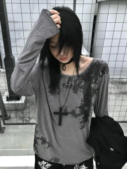 Genayooa Gothic Print T-shirt Women Long Sleeve Casual Y2k Vintage Grunge Tops Tee Streetwear American Retro Tshirts Fairycore