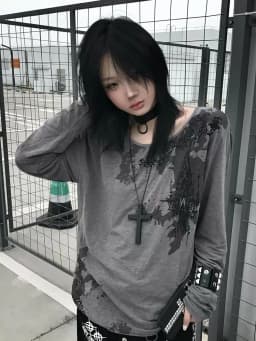 Genayooa Gothic Print T-shirt Women Long Sleeve Casual Y2k Vintage Grunge Tops Tee Streetwear American Retro Tshirts Fairycore