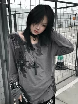 Genayooa Gothic Print T-shirt Women Long Sleeve Casual Y2k Vintage Grunge Tops Tee Streetwear American Retro Tshirts Fairycore