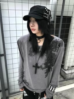 Genayooa Gothic Print T-shirt Women Long Sleeve Casual Y2k Vintage Grunge Tops Tee Streetwear American Retro Tshirts Fairycore