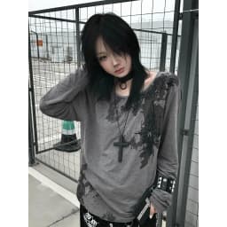 Genayooa Gothic Print T-shirt Women Long Sleeve Casual Y2k Vintage Grunge Tops Tee Streetwear American Retro Tshirts Fairycore