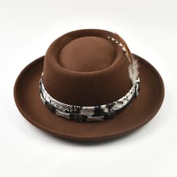 Classic Imitation Wool Soft Felt Pork Pie Hat Mens Rolled Brim Felt Fedora Hat with Feather