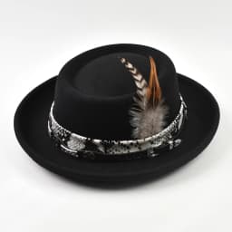Classic Imitation Wool Soft Felt Pork Pie Hat Mens Rolled Brim Felt Fedora Hat with Feather
