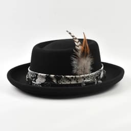 Classic Imitation Wool Soft Felt Pork Pie Hat Mens Rolled Brim Felt Fedora Hat with Feather