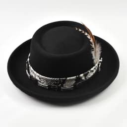 Classic Imitation Wool Soft Felt Pork Pie Hat Mens Rolled Brim Felt Fedora Hat with Feather