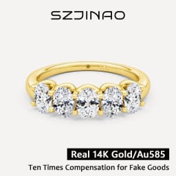Oval 14K Yellow Gold Engagement Ring GRA Certified Moissanite Row Band 5 Stone 1.5ctw 100% Authentic for Women Wedding Jewelry