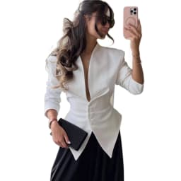UNITIM Lace Up Solid Suit Jacket 2026 Pleated Women's Jacket Chic V-neck Waist Cinched Single Breasted Tie Up Full Sleeve Coats