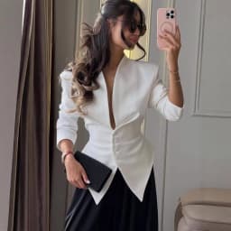 UNITIM Lace Up Solid Suit Jacket 2026 Pleated Women's Jacket Chic V-neck Waist Cinched Single Breasted Tie Up Full Sleeve Coats