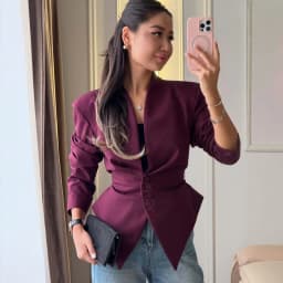 UNITIM Lace Up Solid Suit Jacket 2026 Pleated Women's Jacket Chic V-neck Waist Cinched Single Breasted Tie Up Full Sleeve Coats