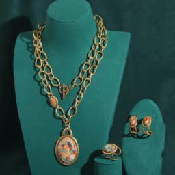 Vintage Jewelry Set Oval Natural Stone Nautical Map Designers Pendants And Necklaces Earrings Antique Gold Color Women Ring 2025