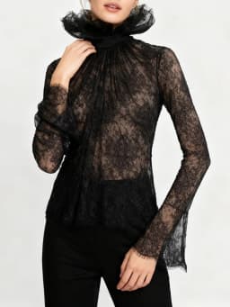 TWOTWINSTYLE Slimming Sheer Spliced Lace Sexy Blouses for Women High Neck Long Sleeves Patchwork Shirring Blouse Female Clothing