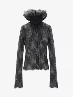 TWOTWINSTYLE Slimming Sheer Spliced Lace Sexy Blouses for Women High Neck Long Sleeves Patchwork Shirring Blouse Female Clothing