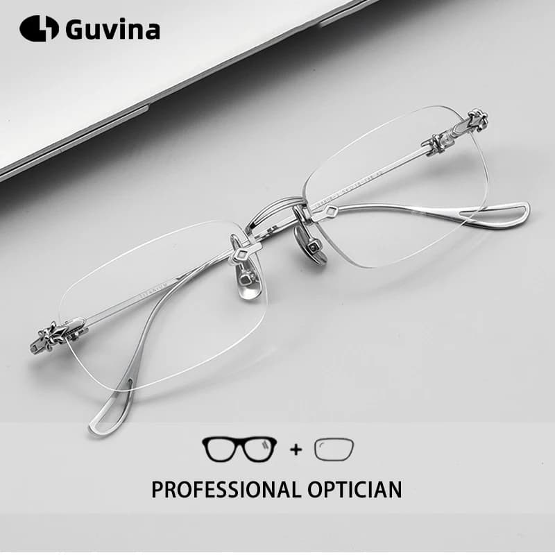 Designer Pure Titanium Fashion Square Frames Frameless Optical Blue Light Prescription Glasses Myopia Hyperopia For Men Women