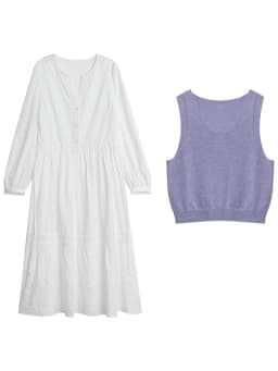 CHIC VEN Women Dress Sets A Line Long Sleeve Solid Loose Casual Female Long Dress with Knitted Vest Spring Autumn 2026