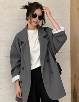 Women Loose Fit Blazer Notched Lapel Double Breasted Drop Shoulder Patch Pockets Casual Suit Jacket 2026 New Ladies Outerwear