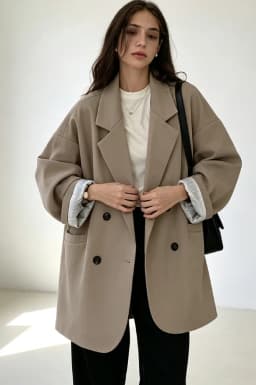 Women Loose Fit Blazer Notched Lapel Double Breasted Drop Shoulder Patch Pockets Casual Suit Jacket 2026 New Ladies Outerwear