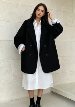Women Loose Fit Blazer Notched Lapel Double Breasted Drop Shoulder Patch Pockets Casual Suit Jacket 2026 New Ladies Outerwear