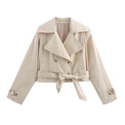 SLTNX 2026 New Women's British Wind Trench Coat Style Double-breasted Long Sleeve Belt Lapel Jacket Short Coat
