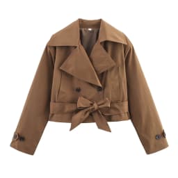 SLTNX 2026 New Women's British Wind Trench Coat Style Double-breasted Long Sleeve Belt Lapel Jacket Short Coat