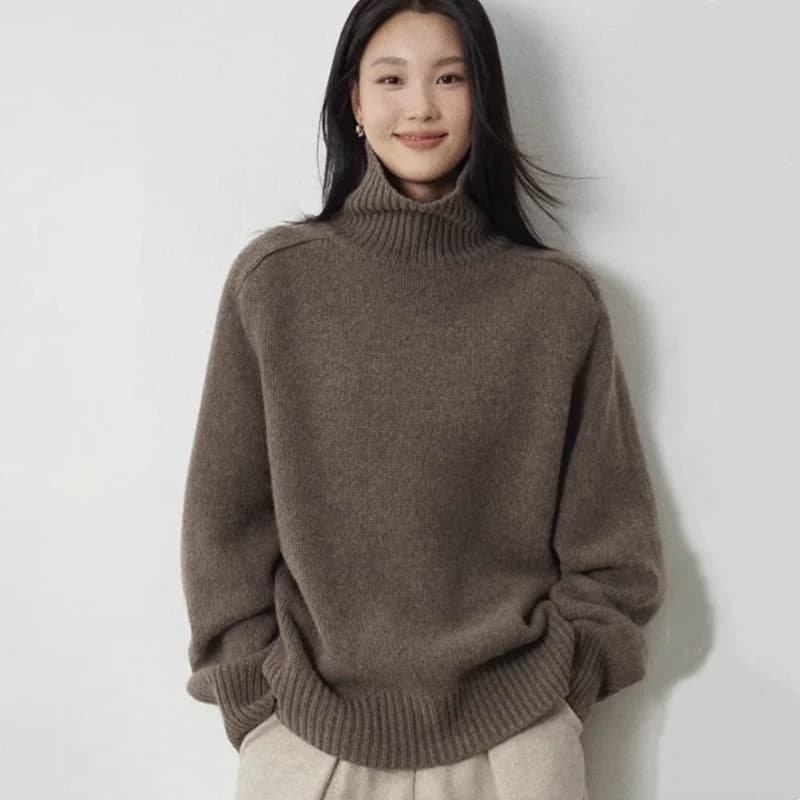 Turtleneck Women Wool Sweater Long Sleeve Casual Loose Cashmere Pullover Knitted Fashion Basic Top Oversized Warm Quality Jumper