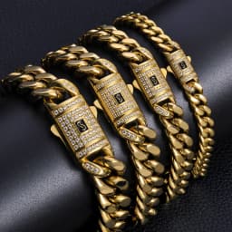 ESKEEM Hip Hop Monaco Bracelet PVD 14k Gold Plated Miami Cuban Link Chains 6/9/11/13MM Stainless Steel for Women And Men